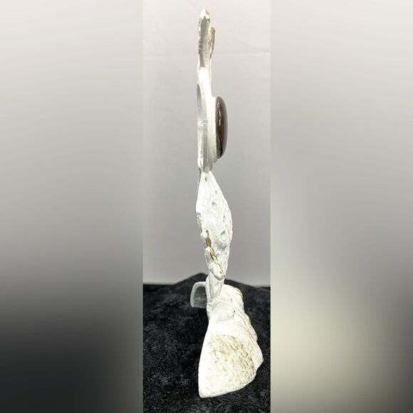 Retro 60s 70s Metal White Owl Earring Jewelry Holder Brown Moon Glow Lucite Eyes - Picture 2 of 7